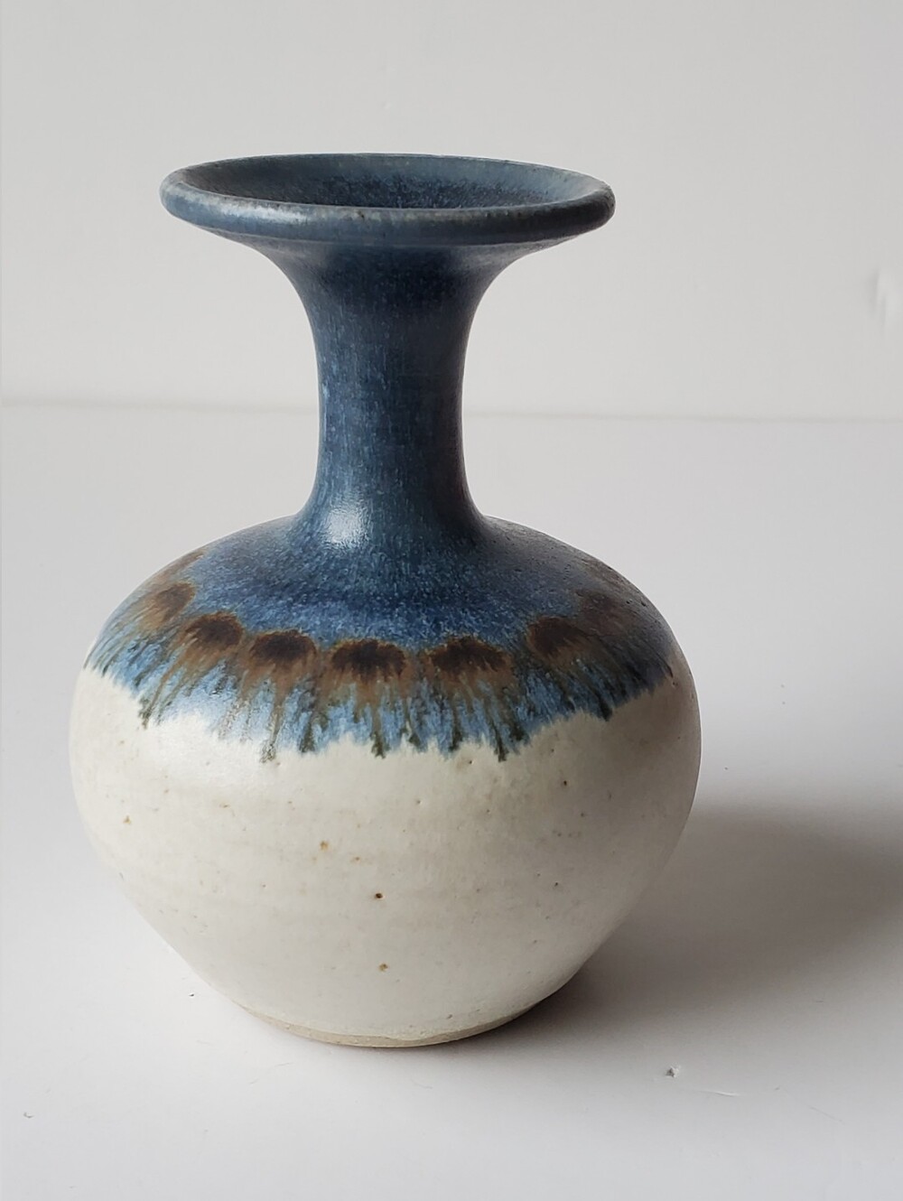 Vtg Chris Aston Elkesley Signed Studio Pottery Bud Vase MCM Drip Glaze England